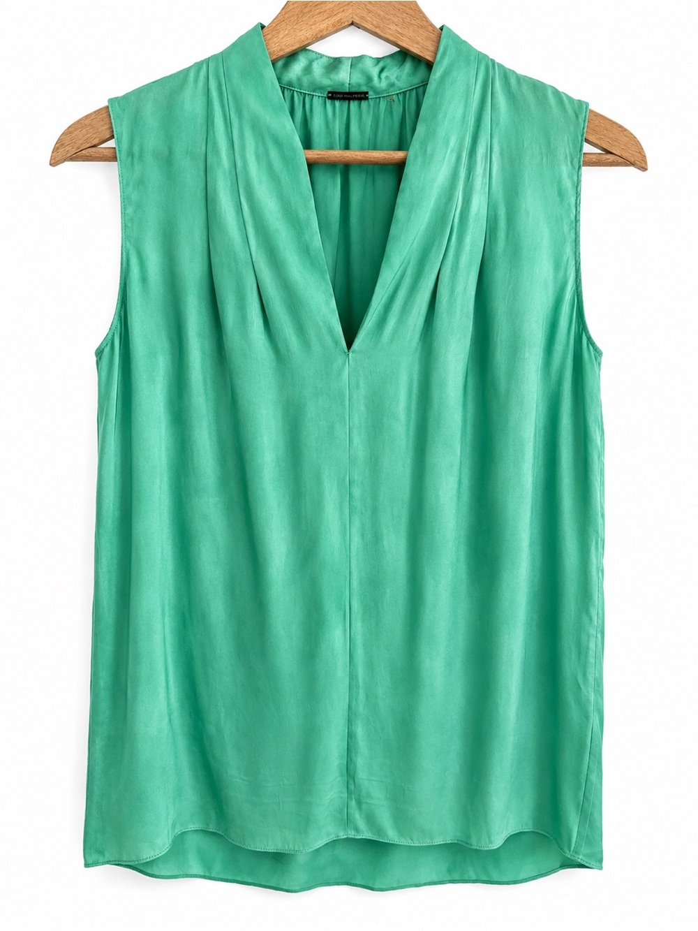 Elie Tahari Silk Blend Sleeveless Blouse Mint Green Seafoam V Neck Top Size S